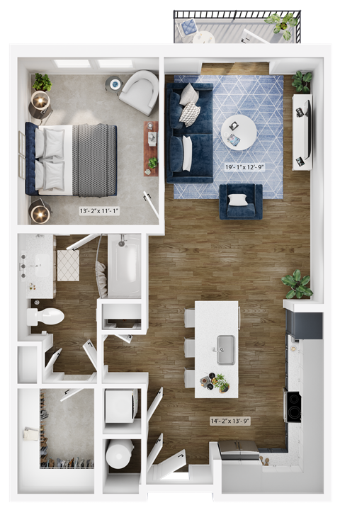 a 1 bedroom floor plan with a bathroom and a living room
